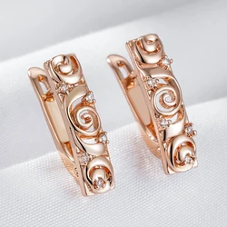 Wbmqda Luxury Romantic Rose Flower Drop Earrings For Women 585 Gold Color With White Natural Zircon Wedding Engagement Jewelry