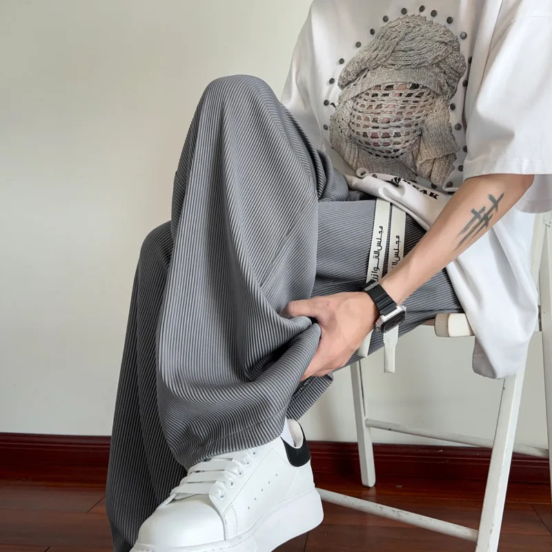 Summer Casual Pants Men Black Wide Leg Pants Men Japanese Streetwear Hip-hop Loose Ice Silk Pants Mens Trousers Plus Size 4XL