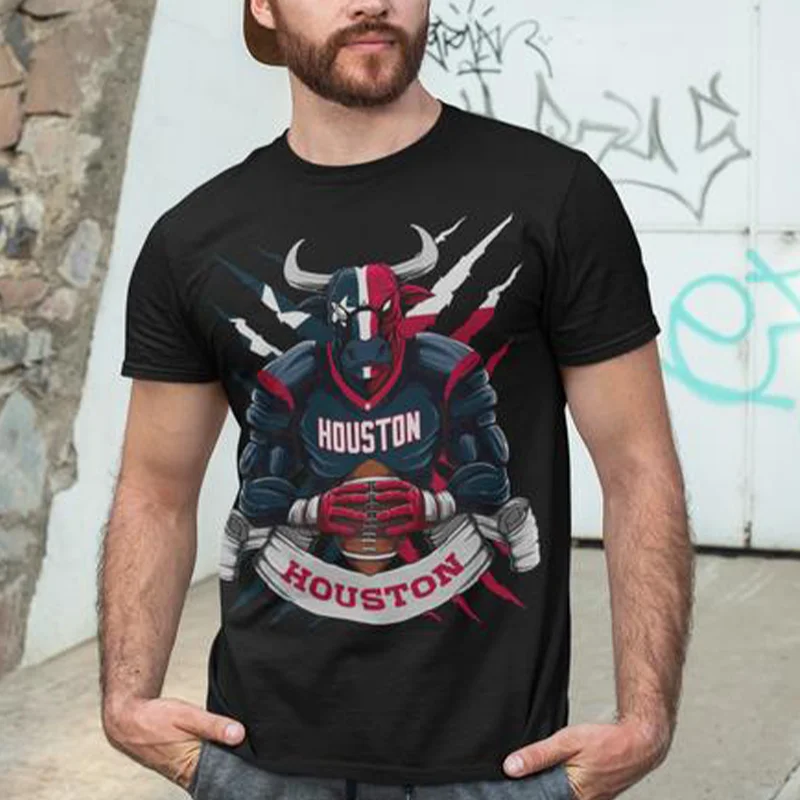 هيوستن كرة القدم تي شيرت رجالي جرافيك تي شيرت مضحك المتضخم خمر Y2k الشارع الشهير تي شيرت غير رسمي نمط صديقها
