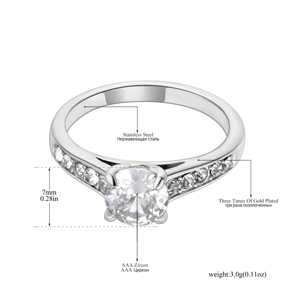 JeeMango Stainless Steel Cubic Zirconia Wedding Ring Fashion Jewelry Engagement Finger Ring For Women Bijoux Femme Gift JR23075