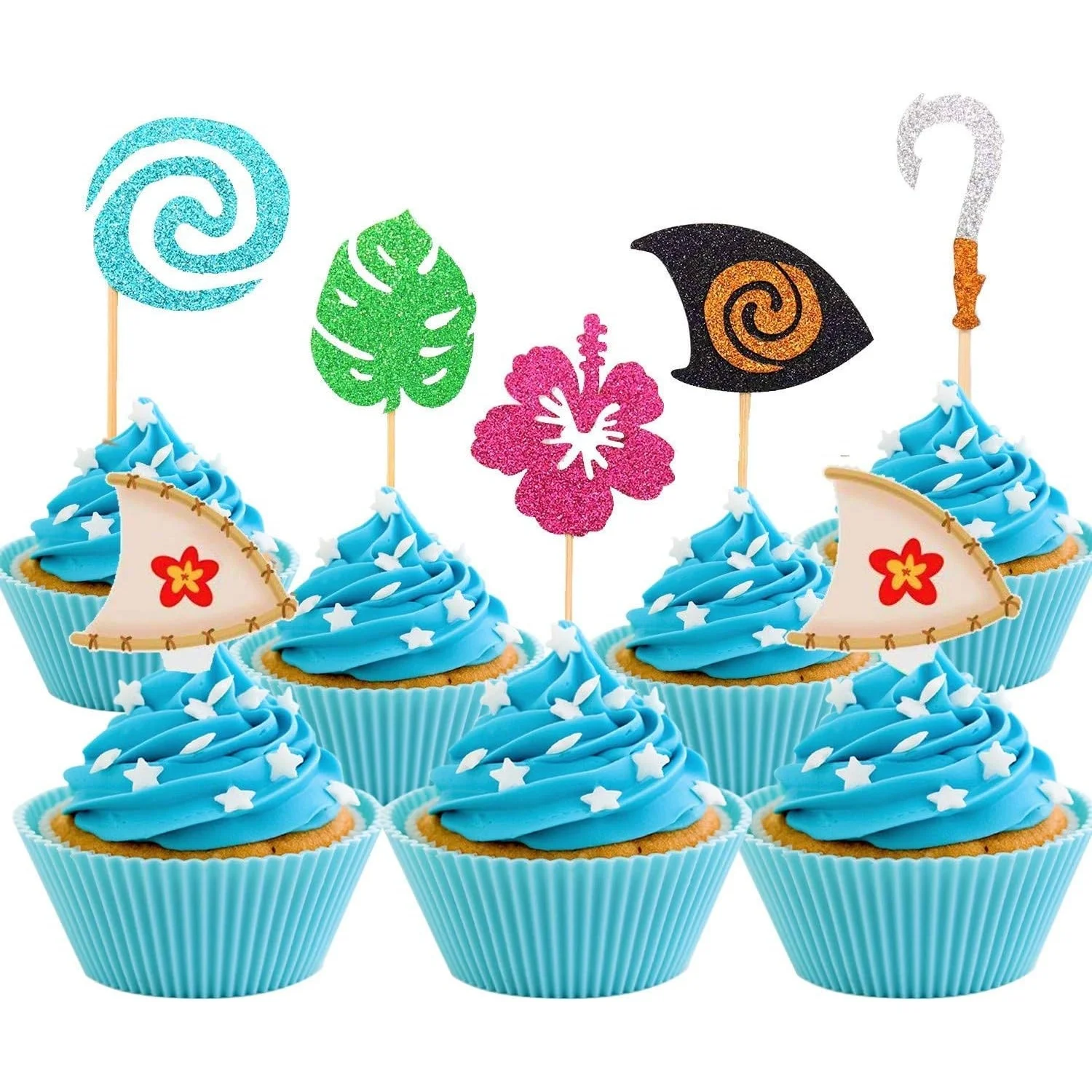 Glitzernde Moana-Inspirierte Cupcake-Topper Moana Kuchendekoration Hawaiianische Geburtstagsdekoration für Tropische Luau-Sommerpartys
