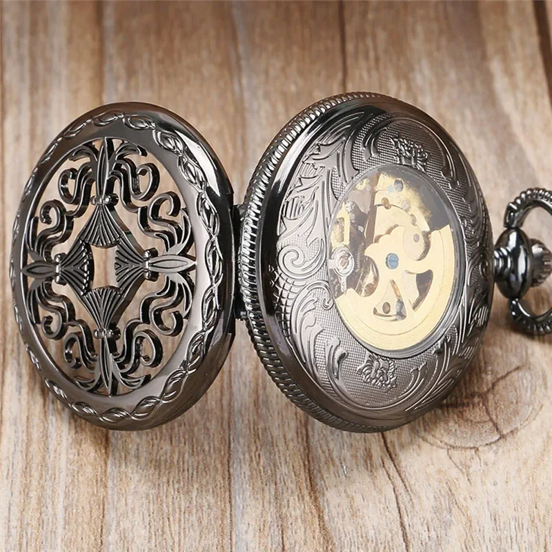 Steampunk Hollow Out Chinese Knot Mens Womens Auto Mechanical Pocket Watches Roman Numeral Dial Pendant Chain Relgio de bolso