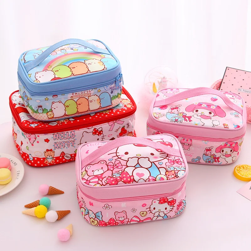 Sanrio Hello Kitty Handbag Lunch Bag Cartoon Student Lunch Box Bag Melody Lunch Box Insulation Bag Large Capacity Storage Bag