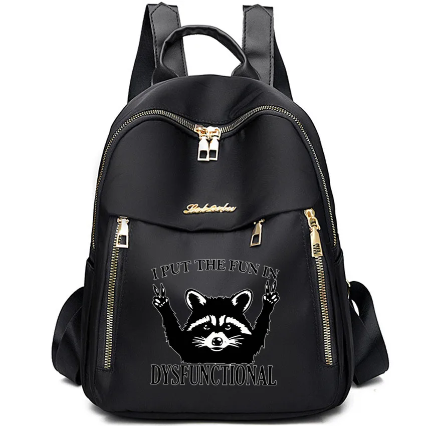 

Cute Raccoon Funny Quotes Print Backpack Women Schoolbag Travel Bag Teenager Rucksack Girl Bags Cute High Street Bag
