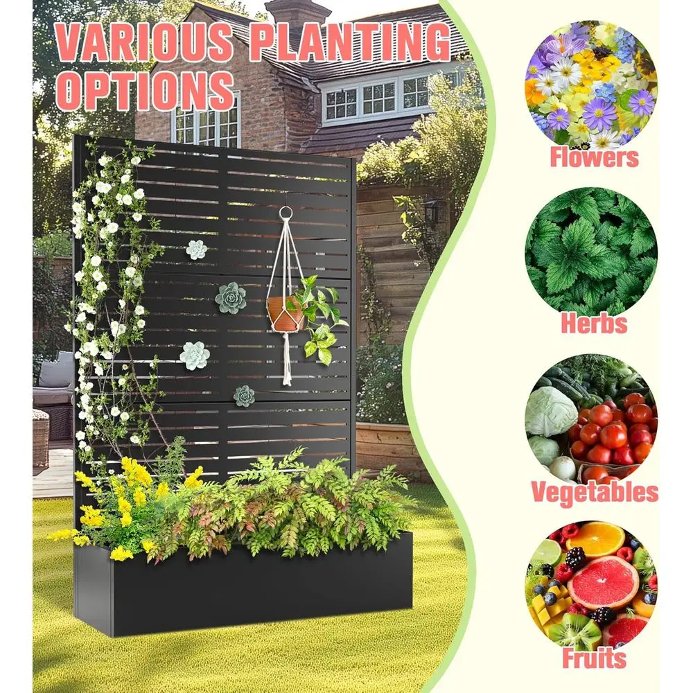 زارع معدني أسود 47 لتر × 17 وات × 71 ساعة مع تعريشة وصرف وشاشة خصوصية لنباتات التسلق #5