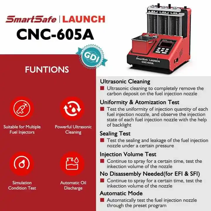 CNC-605A Ultrasonic Car Gasoline Fuel Injector GDI Professional 6 Cylinders Cleaning Machine