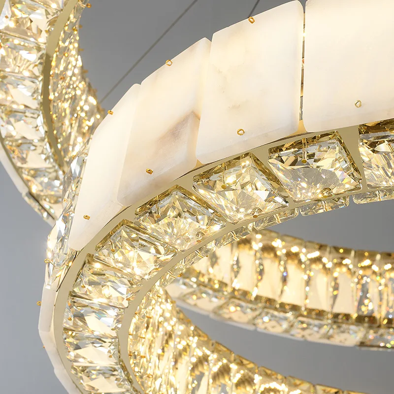 Modern Natural Marble Pendant Light Simple Crystal Round Chandelier For Villa Living Room Dining Room Grand Hall Luxury Lighting