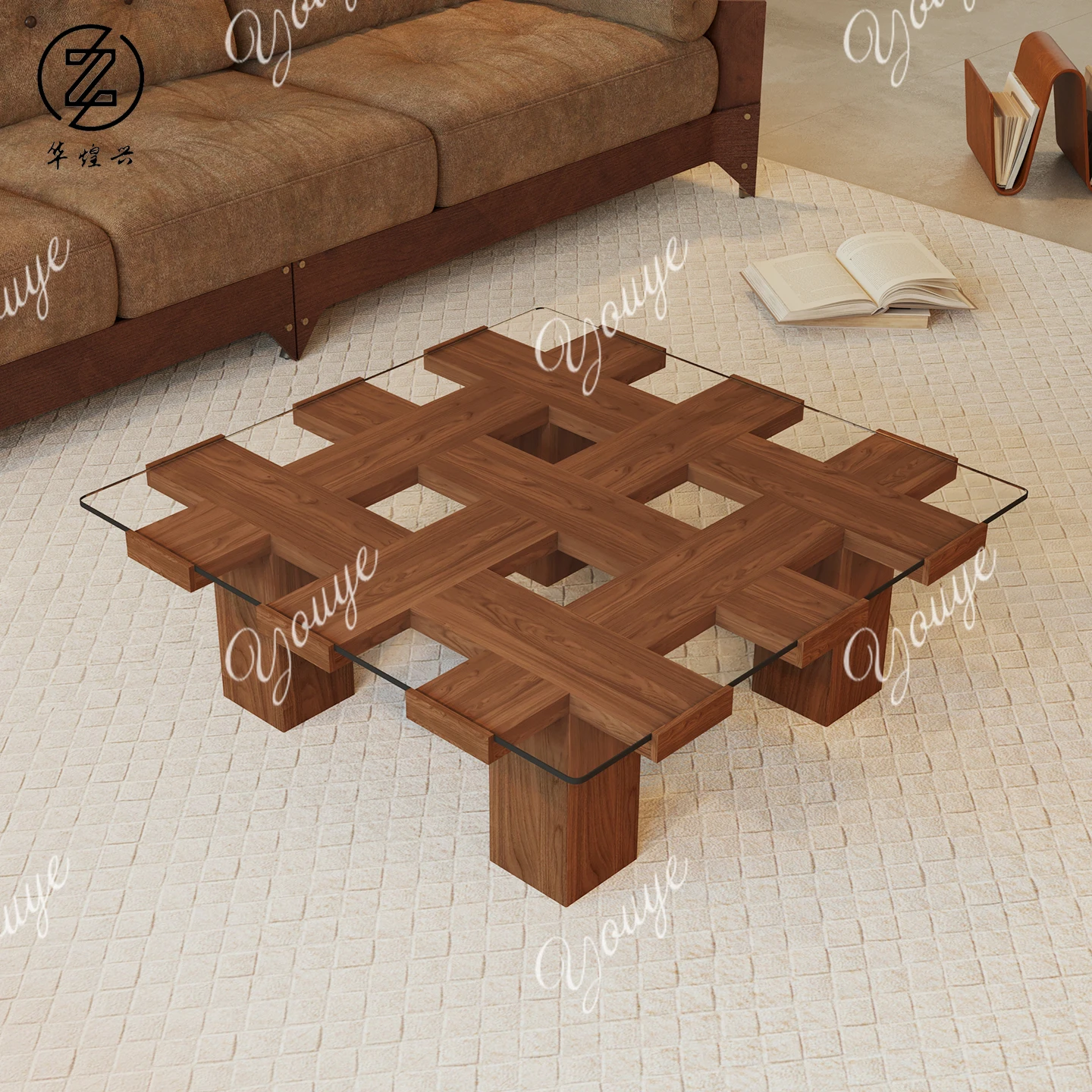 

coffee table solid wood glass tea table small apartment living room square low designer creative coffee table