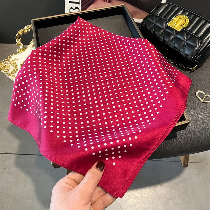 New polka dot thin summer sun-printed imitation silk scarf high-end shawl versatile neck scarf women's scarf image 5