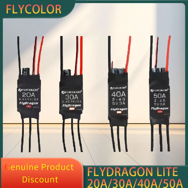 

FLYCOLOR Flydragon Lite 20A/30A/40/50A 5V BEC 2-4S Brushless ESC for RC Airplane Fixed-Wing FPV Drones