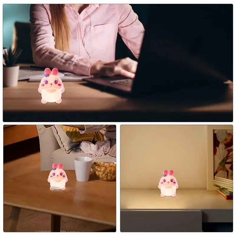 Cute Bunny Desk Lamp Desktop Bunny Night Lamp 30-minute Timing Function Bedroom Table Lamp For Bedside Bookshelf Children's Room