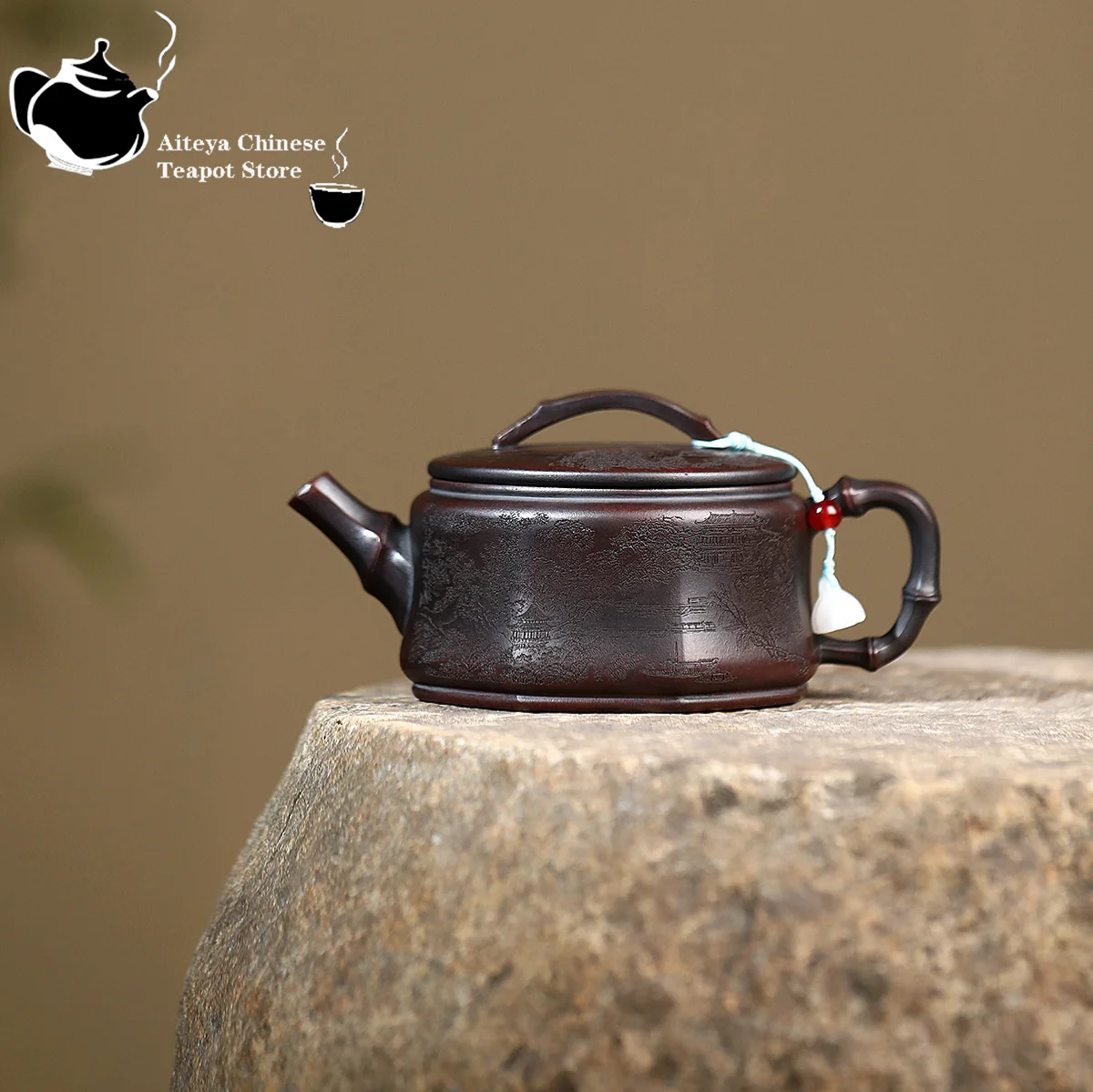 Yixing purple clay teapot, original ore, ancient black clay, bamboo knots, Han tiles, Kung Fu tea set, Chinese teapot