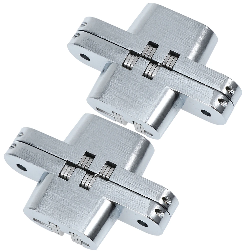 

2Pcs Concealed Hinge Silver Stainless Steel Door Folding Cross Hidden Type Durable High Grade 180Degrees Opening Angle Hardware