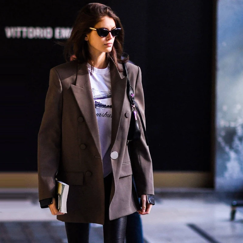 

Retro Style Milan Fashion Week Street Snap Kaiagerbe Versatile Retro Small Suit Jacket Natural Eye Brand Loose Fit Polyester