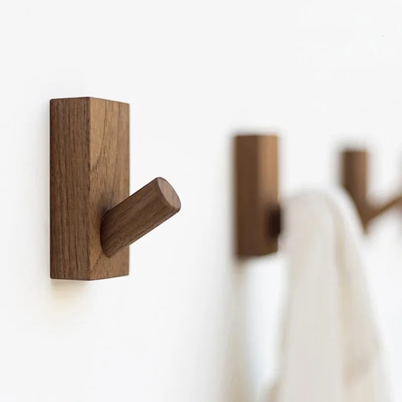 Natural Wood Clothes Hanger Wall Mounted Coat Hook Decorative Key Holder Hat Scarf Handbag Storage Hanger Bathroom Rack Hook