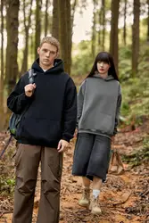 17+ Colors 400GSM Warm men's Oversized Drop Shoulder Hoodies Top Solid Color Hoodies Sweatshirt Male Winter with fleece hoodie