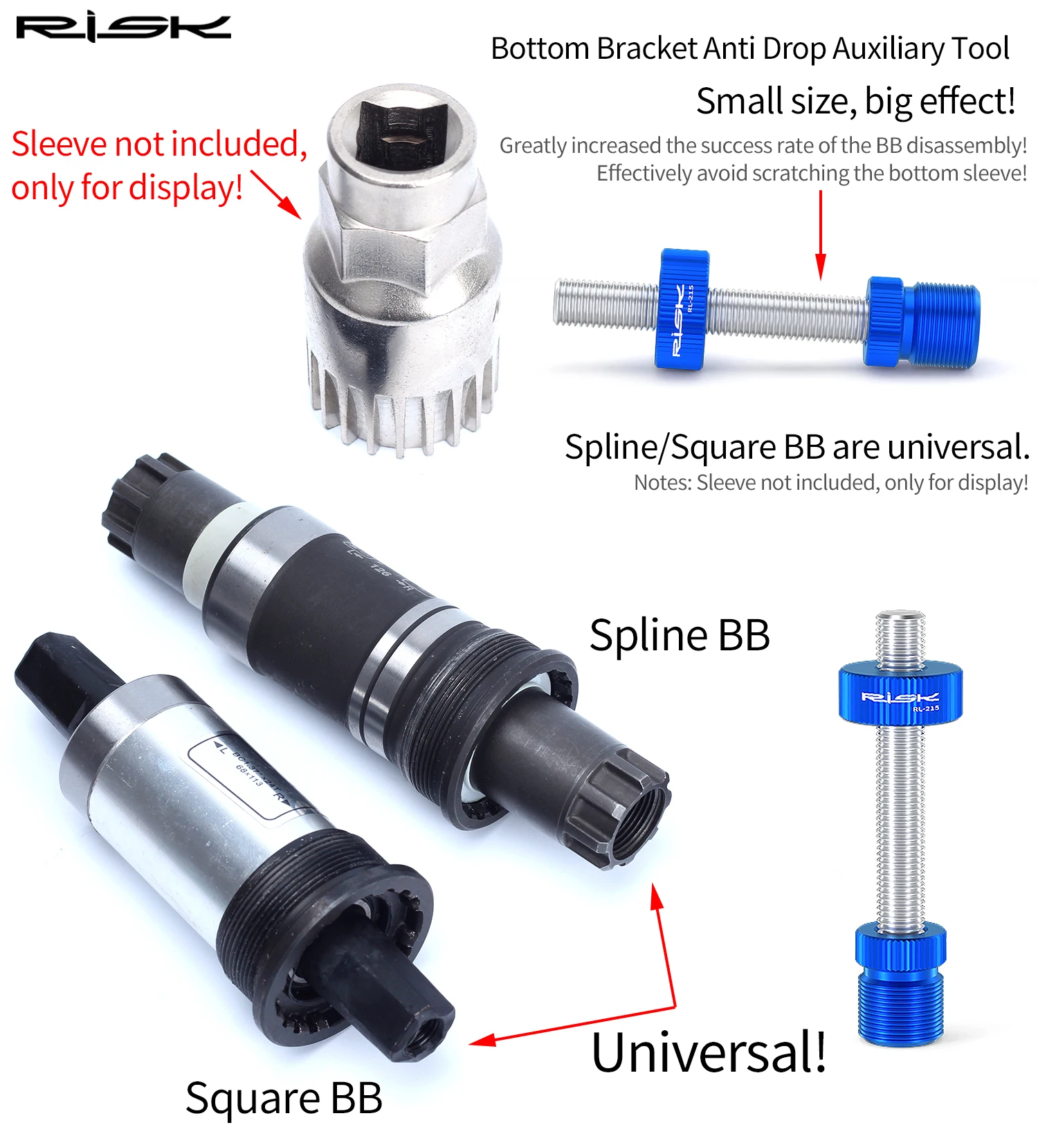 RISK RL215PRO Bike Bicycle Square & Spline Axis BB Bottom Bracket Anti Drop Auxiliary Removal Disassembly Repair Tool Fixing Rod view 3