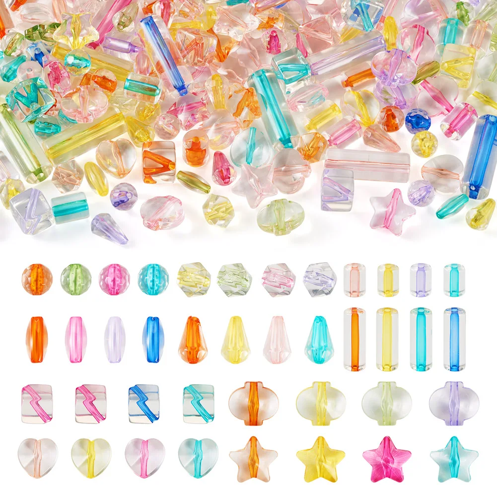 

200Pcs Colorful Transparent Acrylic Beads Mixed Star Lantern Heart Loose Beads For Jewelry Making DIY Accessories