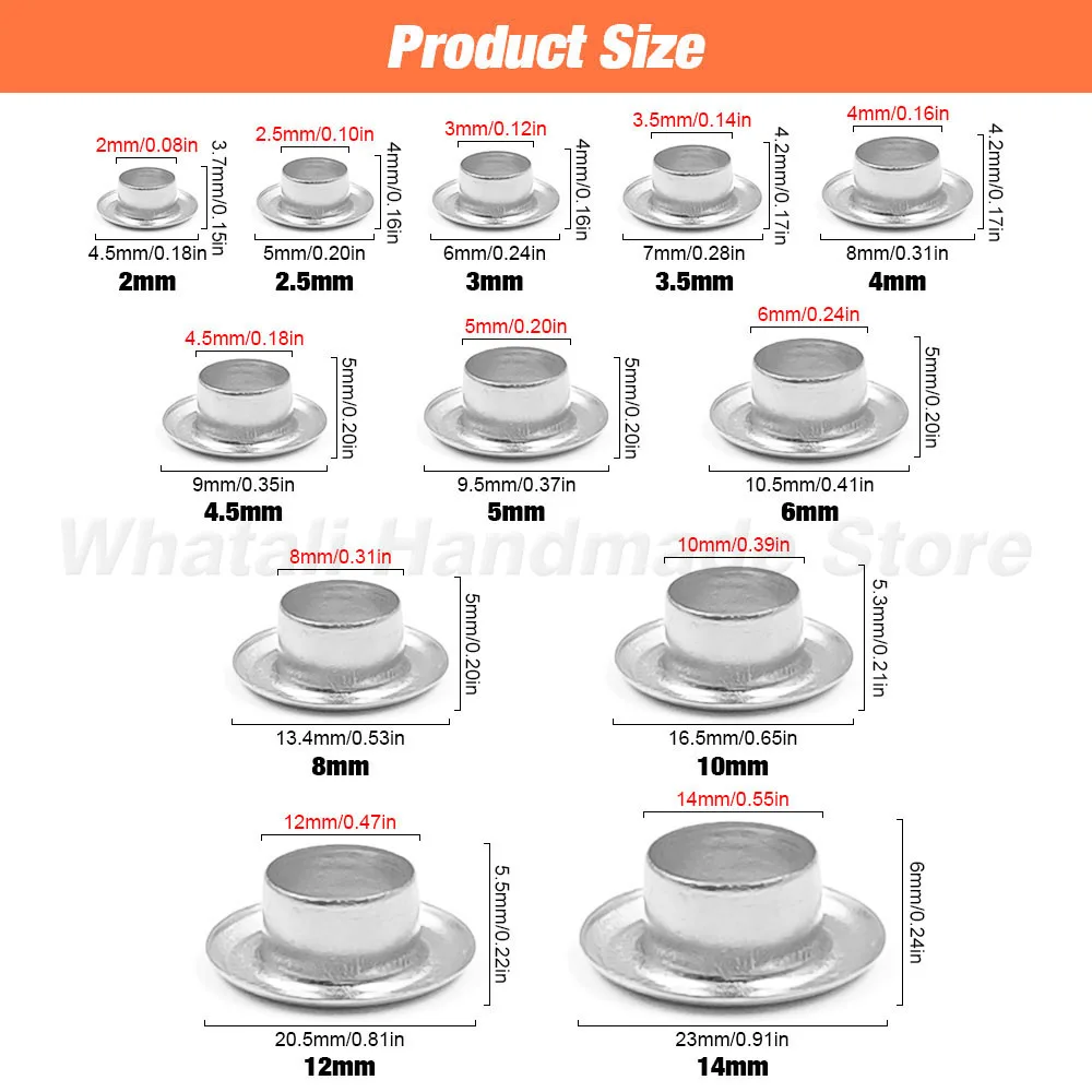 100Sets 2-14mm Eyelet Grommet Metal Eyelet Ring With Installation Tool Sets Kits For DIY Shoes Handbags Leathercraft Accessories