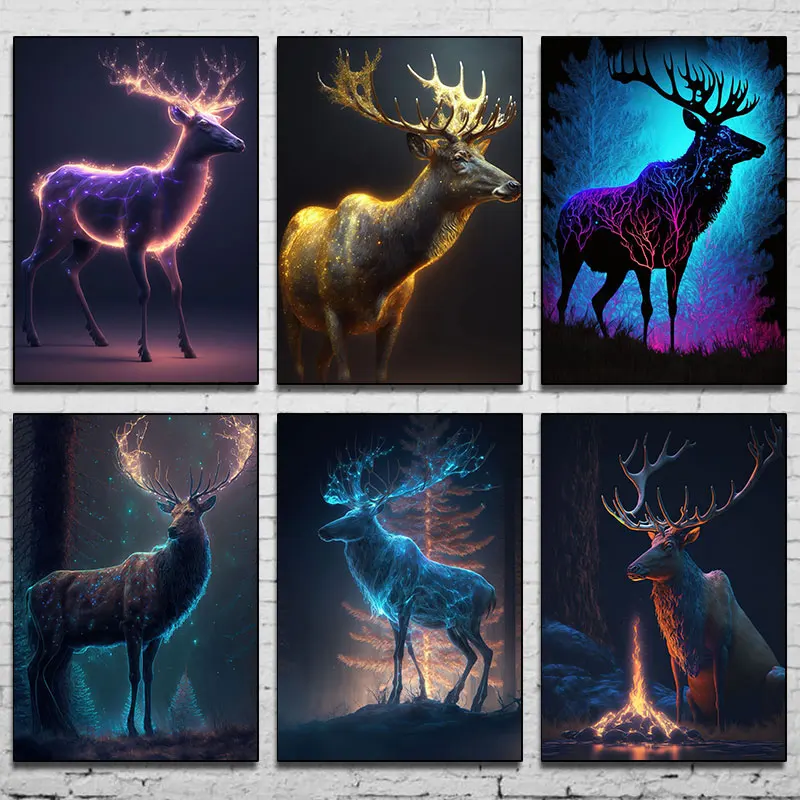 Animal Dream Spirit Deer Magic Forest Posters and Prints Modern Canvas Painting Wall Art Picture for Living Room Home Decor Gift