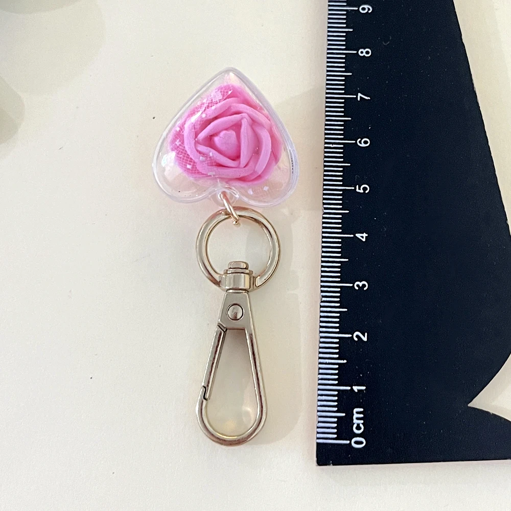 Sweet Rose Keychain Purse Handbag Decor Love Heart Pendant Eternal Flower Keyrings For Women Valentine Day Gifts view 5