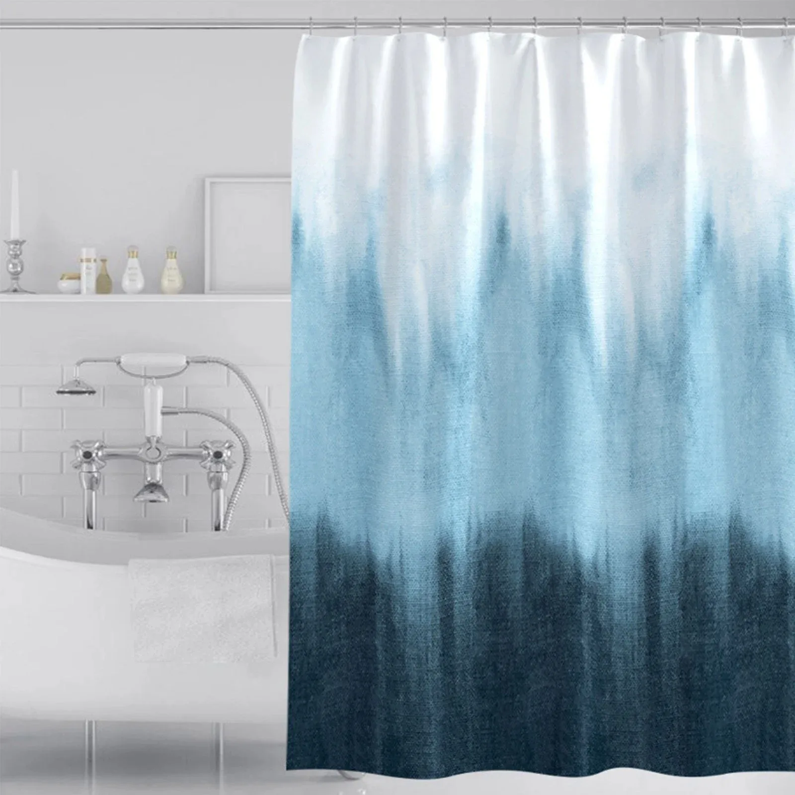 

Blue Ombre Shower Curtain Waterproof Polyester Fabric Gradient Bathroom Curtain Modern Minimalist Abstract Tie Dye Bathtub Decor