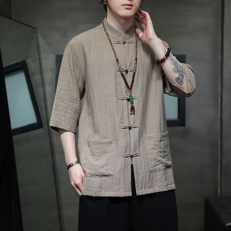 2024 Summer Embroidery Shirt Men Ice Silk High Quality Casual Loose Short Sleeve Tops Retro Kung Fu Traditional Cardigan Mens