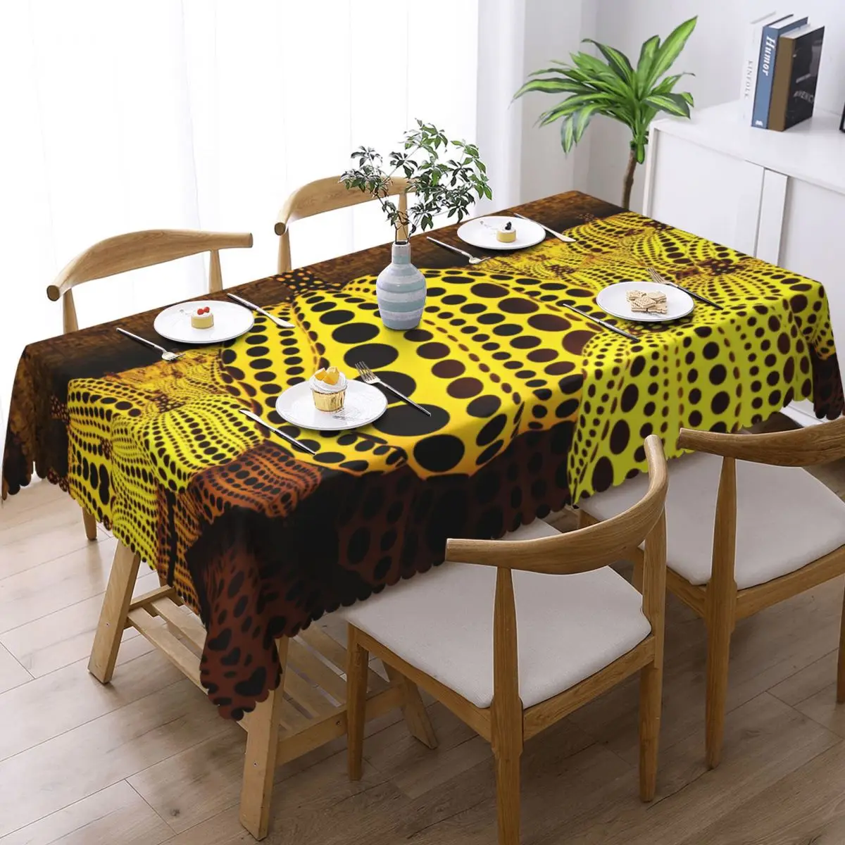 Customized Rectangular Oilproof Yayoi Kusama Table Cover Taker Smashes Pumpkin Table Cloth Tablecloth for Dining