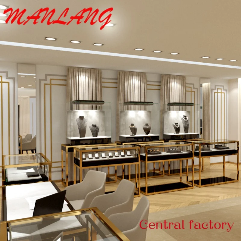 Custom  High end jewelry store interior design glass display cabinet for jewelry showroom