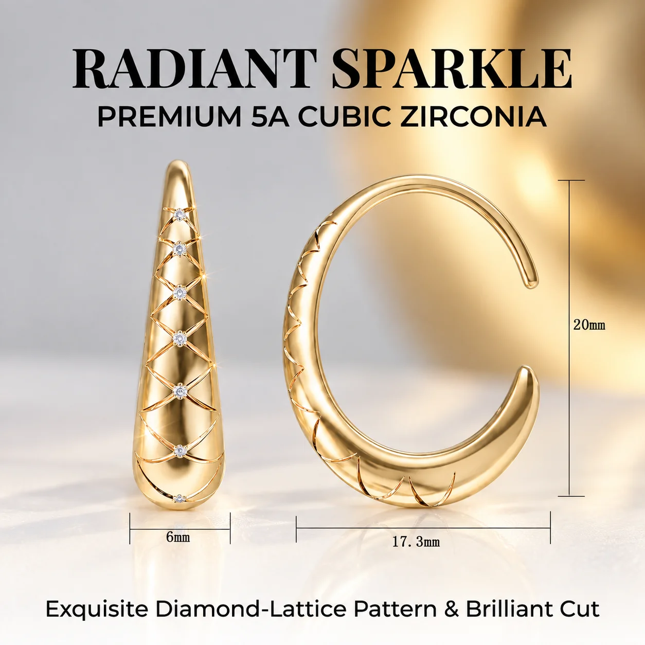 Moonmory Minimalistische Luxus-Ohrringe mit einzigartigem Birnen-X-Streifen-Design für Damen, 5A Messing, Zirkon, 14k Doppel-Goldplattierung, Geschenk-Ohrringe – Detail 10