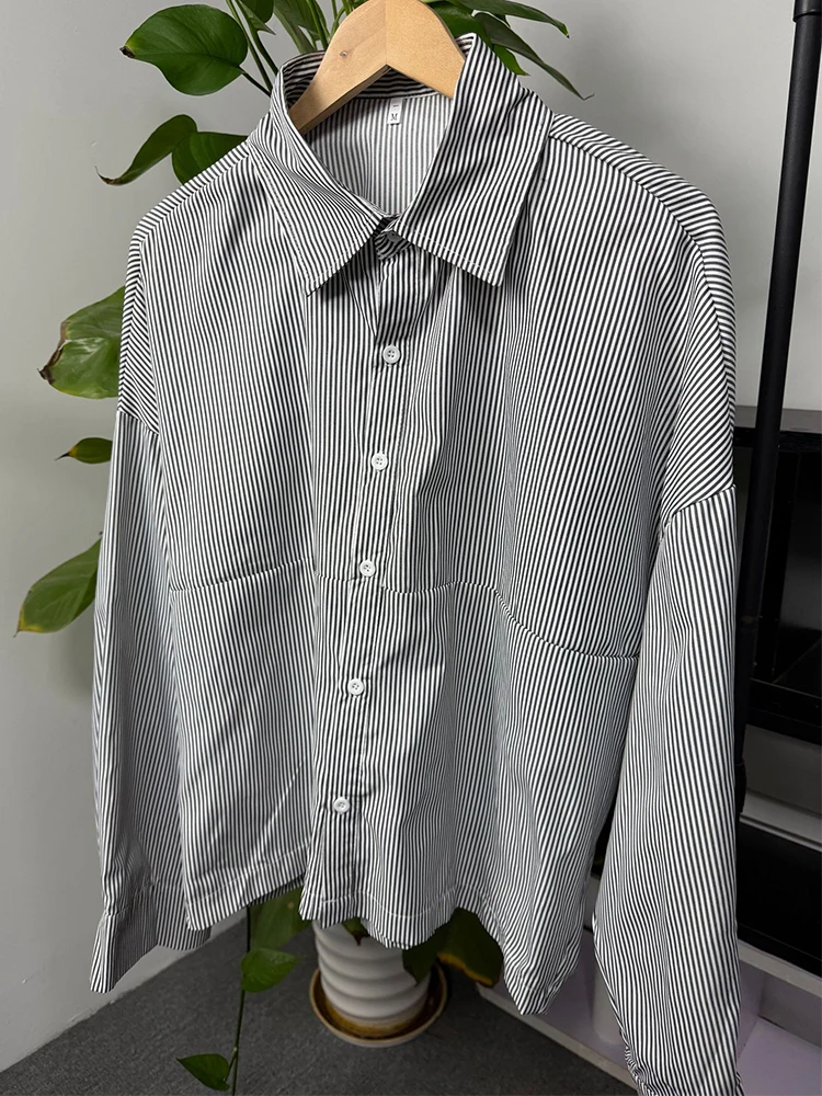 

Streetwear Vintage Shirts Men's Spring Autumn Outdoor Casual Long Sleeve Striped Shirt Trendy Mens Button Turn-down Collar Shirt