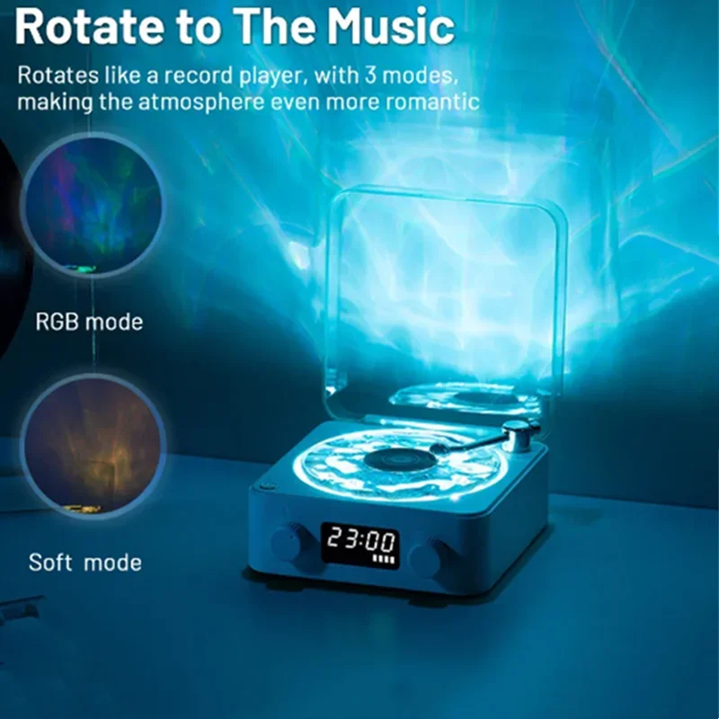 Retro Wireless Bluetooth Speaker Turntable Vinyl Record Player Stereo Sound With White Noise RGB Projection Lamp Sleeping Audio