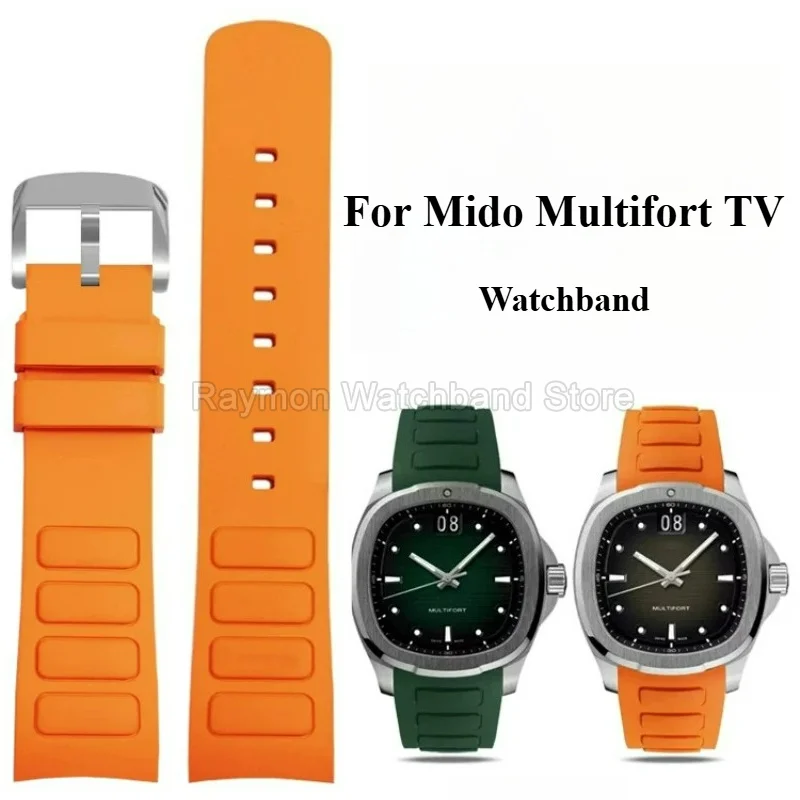 22mm Pin Buckle Rubber Watchband Quick Release Style Watch Bracelet for Mido Multifort TV M049.526  Waterproof Seamless Solid