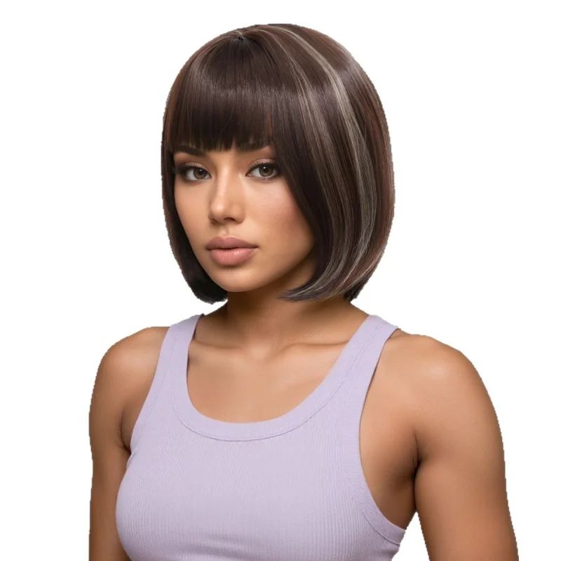 New short straight hair with bangs bobo European-style synthetic fiber wig for women full head cover