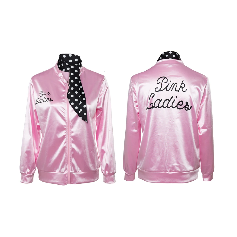 Pink Lady Cosplay Coat Jacket Costume Grease Letter Printed Long Sleeve Girls Baseball Jacket  Women Halloween Party Costumes