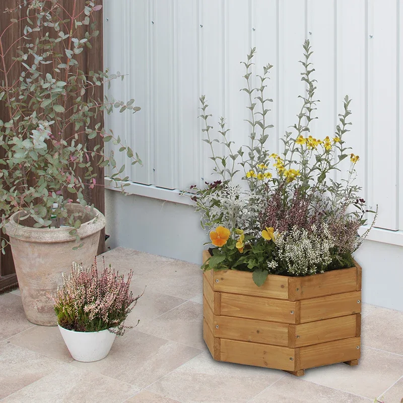 Wooden flower pot hexagonal creative balcony flower fruit and vegetable planting box simple pastoral WOP-O45