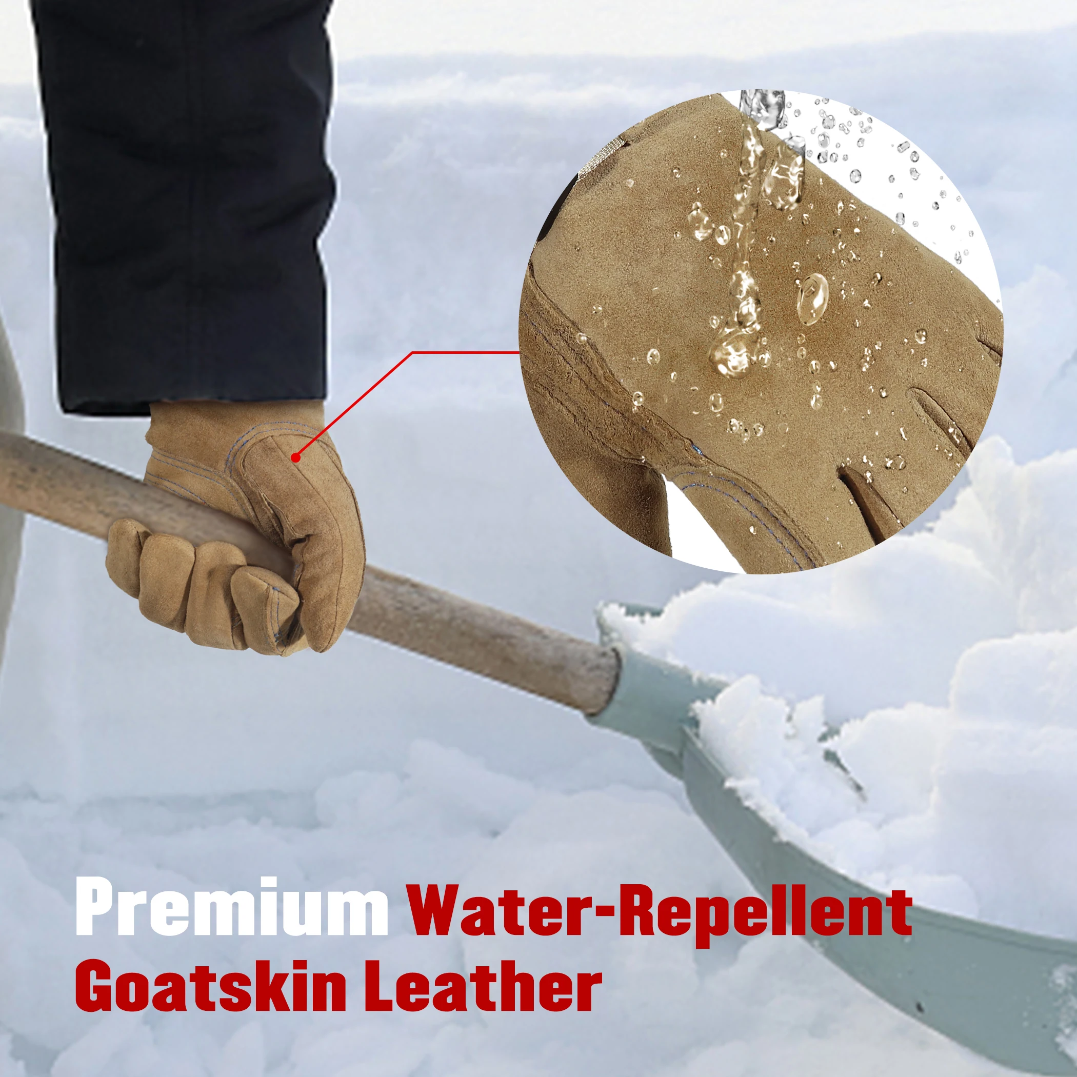 HANDLANDY Gants de travail d'hiver pour hommes et femmes, gants de travail en cuir véritable isolés par temps froid hydrofuges