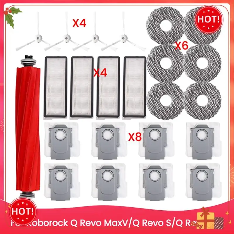 Запчасти для пылесоса ABLE для Roborock Q Revo Maxv/Q Revo S/Q Revo Pro, основная боковая щетка, мешок для пыли, фильтр Hepa, тряпки для швабры B