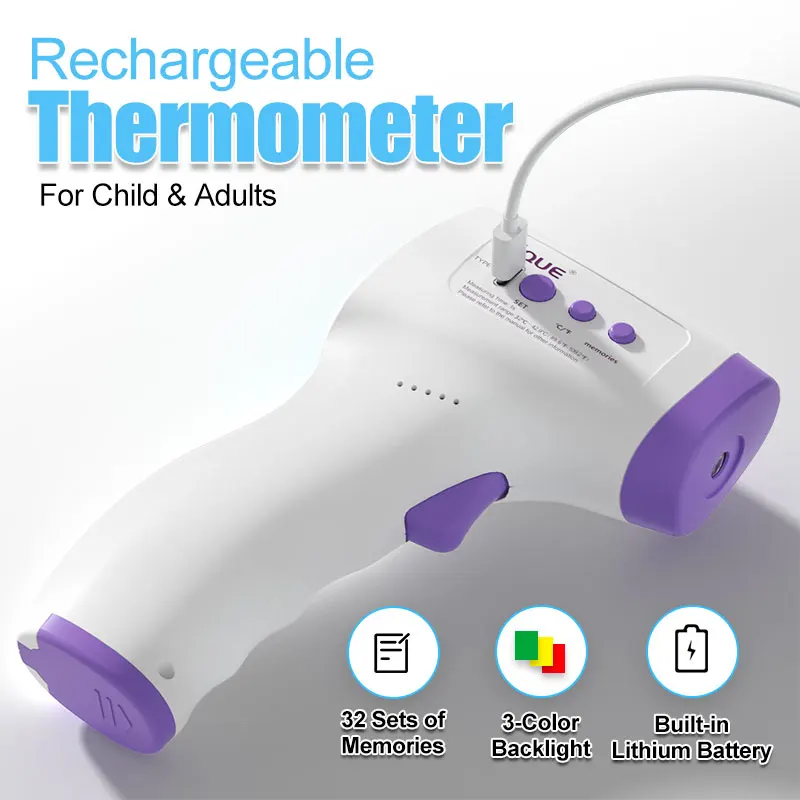 Rechargeable Forehead Thermometer Non Contact Infrared Medical ℃/℉ 1S Body Temperature Fever Fast Measure Tool For Baby Adult