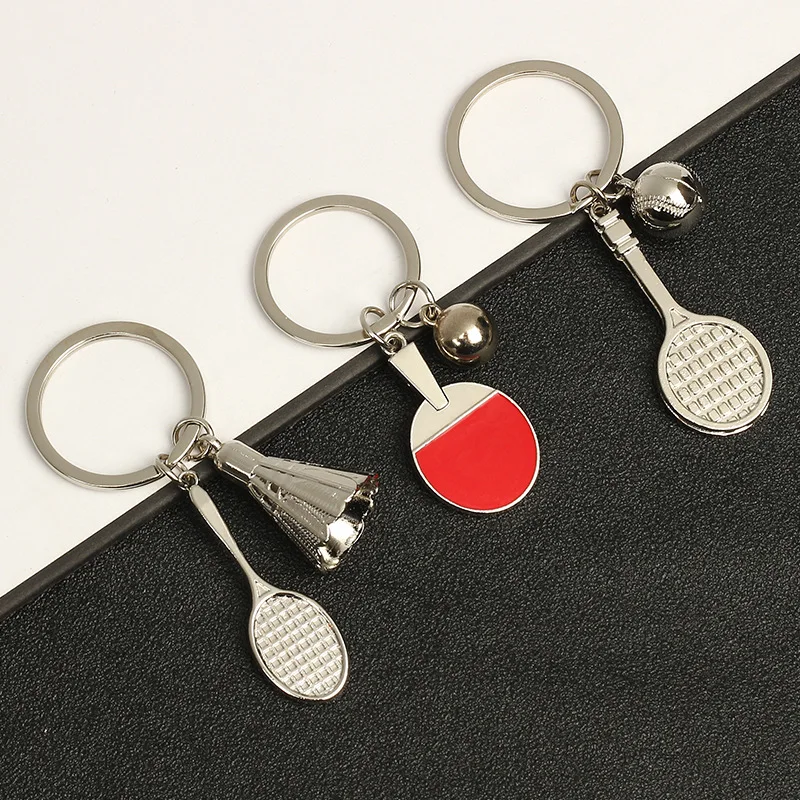 1Pc Mini llavero de aleación deporte Ping Pong pelota de tenis de mesa bádminton bolos bola llavero llavero regalo de recuerdo