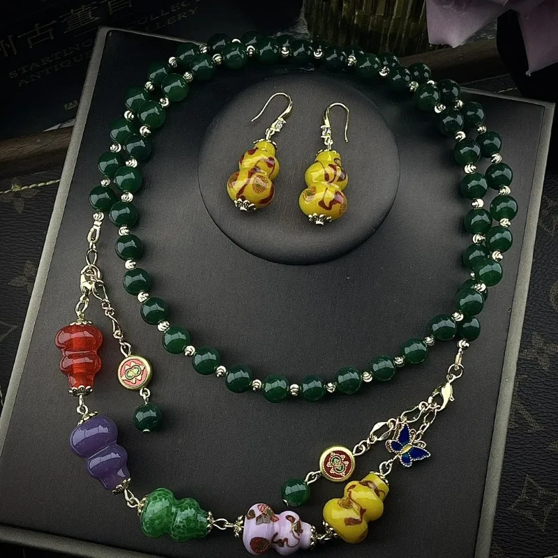 

Light Luxury New Middle Vintage New Chinese Retro Fashionable Elegant Small Gourd National Trendy Handmade Necklace Jewelry Sets