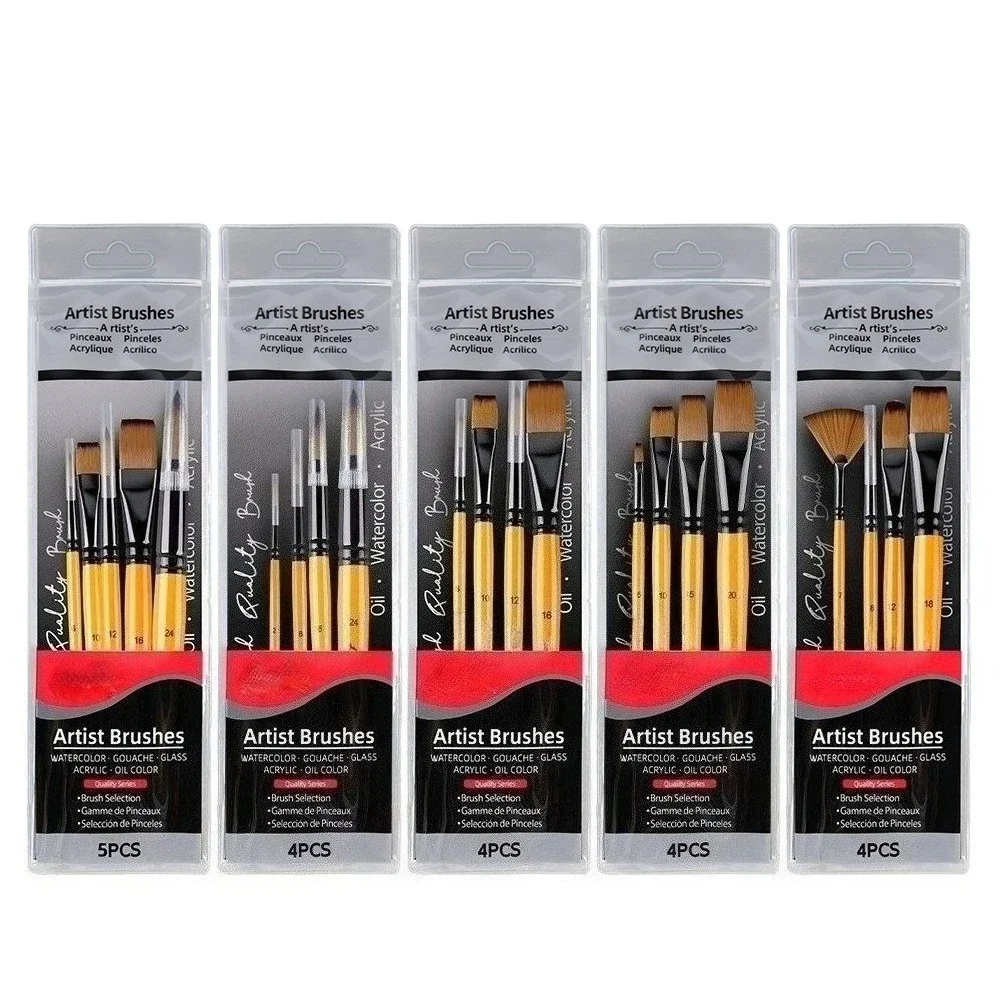 New Multiple Multifunctional Options Nylon Hair Oil Paint Brush Set short Wooden Rod Art Raw Painting Acrylic Gouache Watercolor