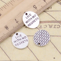 20pcs Charms live with no regrets 15x13mm Tibetan Silver Color Pendants Antique Jewelry Making DIY Handmade Craft