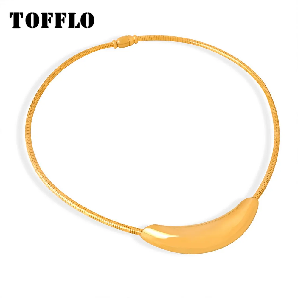 

TOFFLO Stainless Steel Jewelry Geometric Curved Pendant Snake Bone Chain Minimalist Magnetic Suction Necklace BSP1604