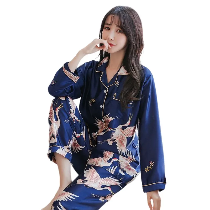 Autumn Winter Pyjamas Set Women Silk Satin Long Sleeve Nightwear Female Pyjamas Sleepwear Sets Soft Home Clothes for Women