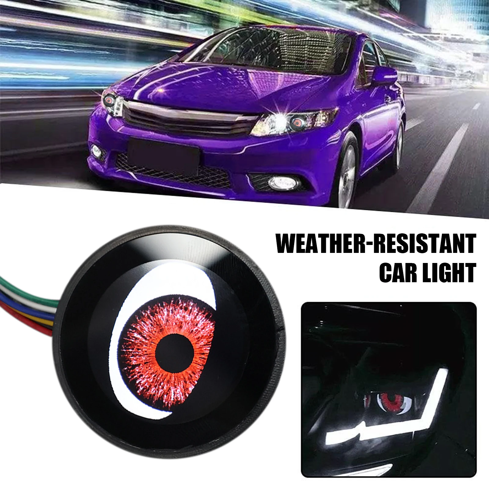 1Pc Universal Modified Car LED Headlights Easy Installation 12V Input Voltage Dynamic Multi-modes Devil Eye Car Headlights Decor