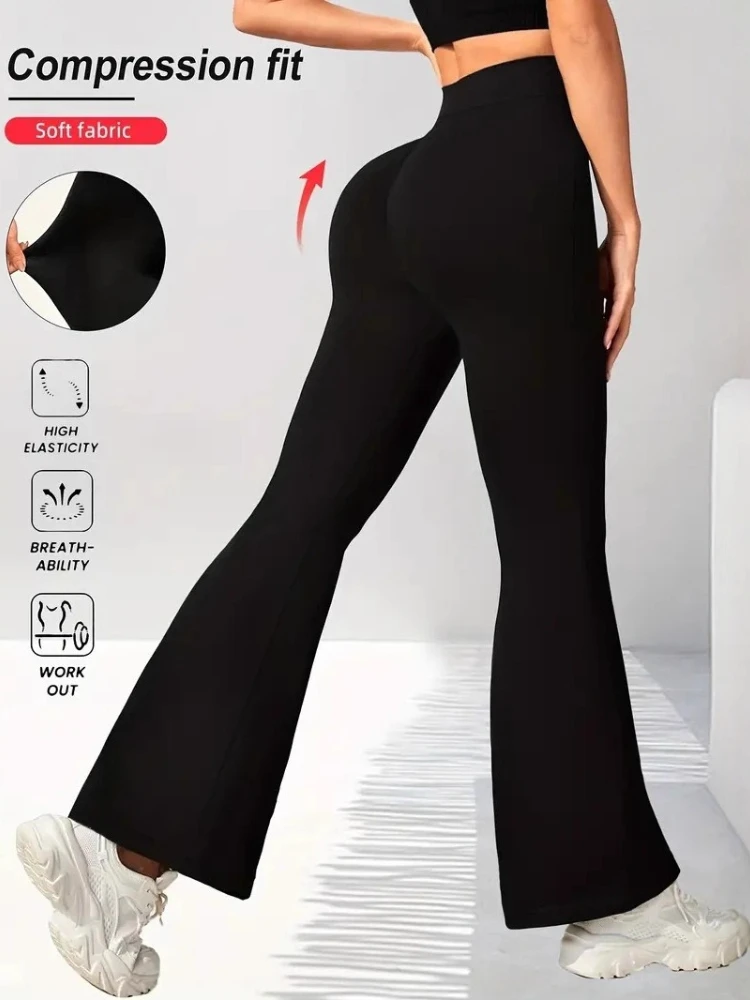 Spring Summer Women's High-Waisted Leggings Tight-Fitting Flared Slim Leg Long Black Pants Thin Wide Leg Pants for Slim Women
