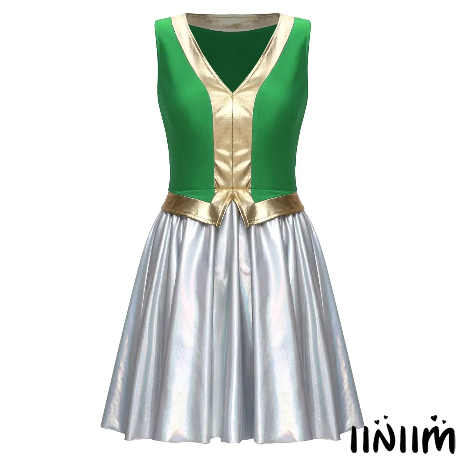 

Adult Womens Retro Style Arabian Princess Dress V Neck Sleeveless Shiny Metallic A Line Gown for Halloween Carnival Club