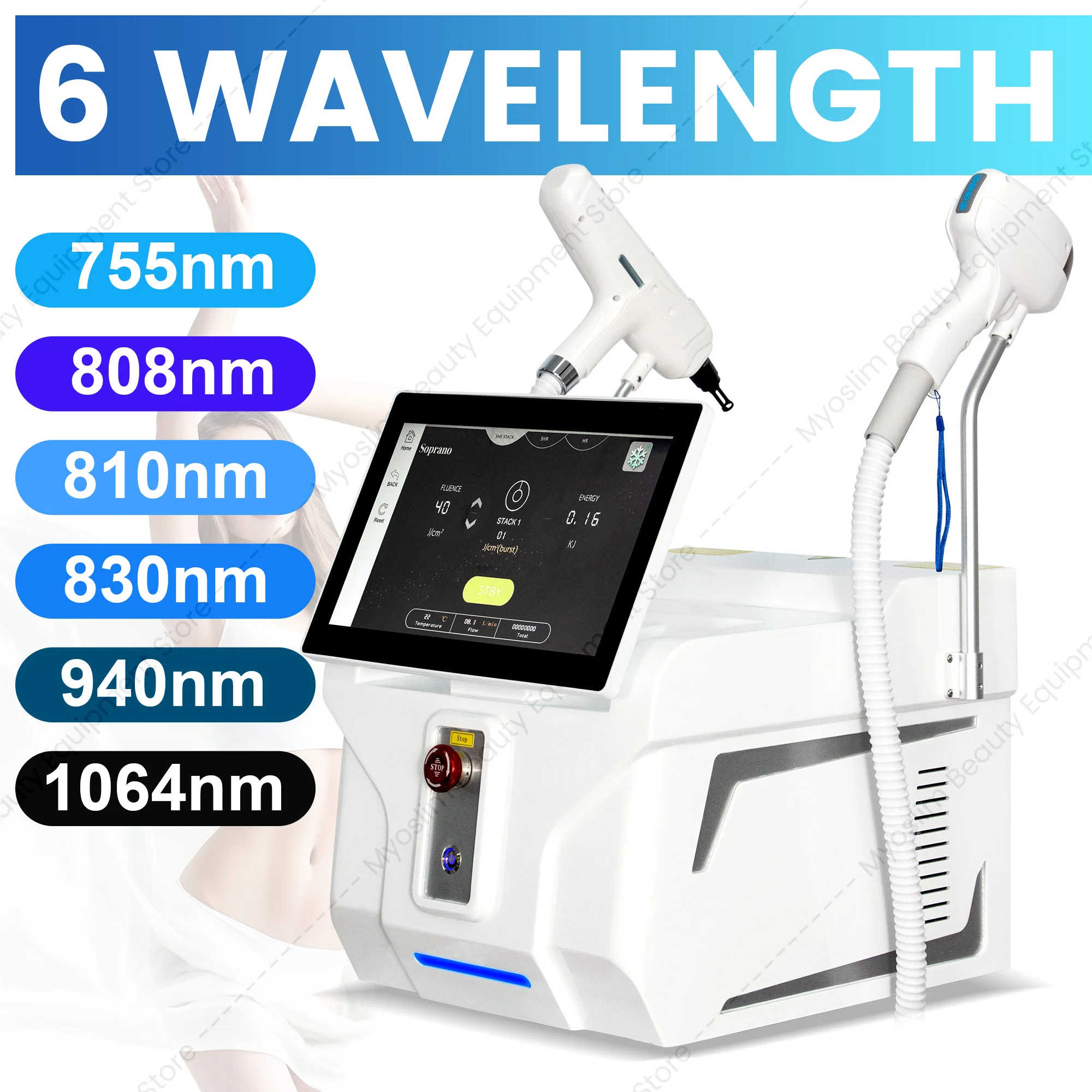 White 2In1 Ice Platinum FAC 6 Wavelength Diode Laser Picosecond Comfortable Long-term Hair Removal Tattoo Removal Salon Machine