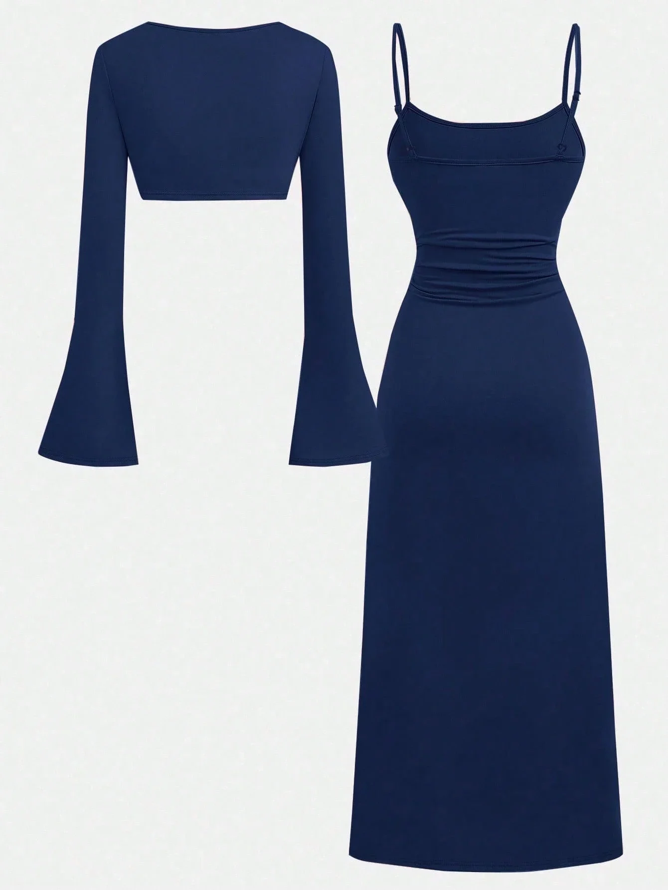 

Комплект из 2 предметов: вязаный топ-шарф темно-синего цвета и облегающее платье для женщин